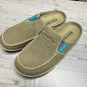 Walk Hero Womens 8 Slip On Open Back Beige Canvas Ortho Comfort Shoes Travel